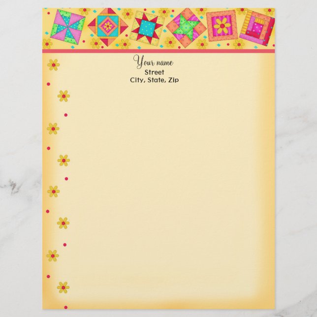 Red Patchwork Quilt Blocks Letterhead (Front)