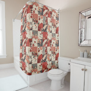 Red Patchwork Quilt Rustic Floral Retro
