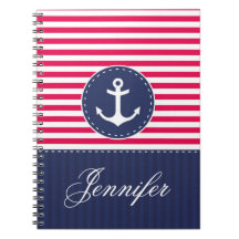 Red Pattern Blue Anchor Personalized Name