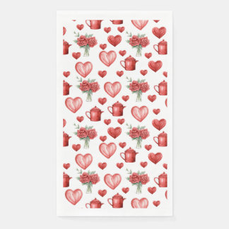 red pattern with hearts for valentine's day napkin