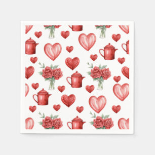 red pattern with hearts for valentine's day  napkin