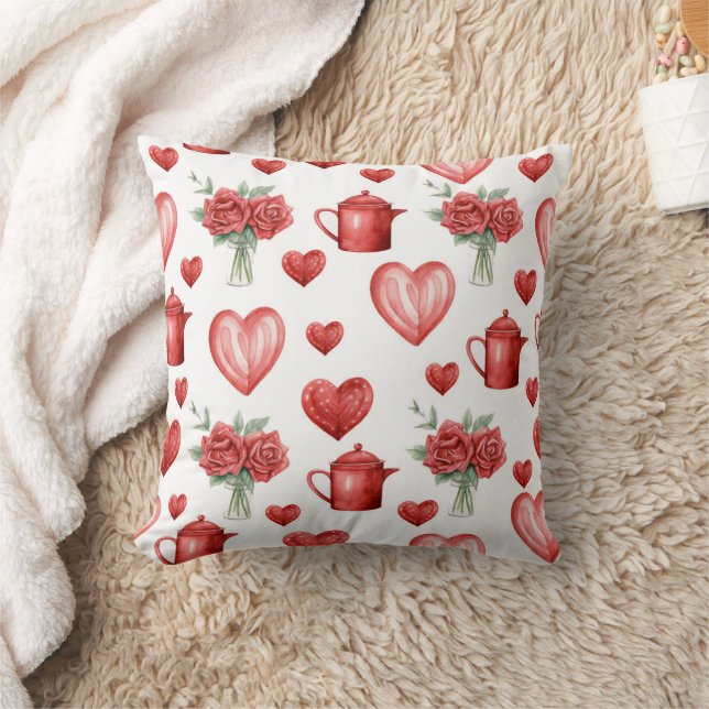 red pattern with hearts for valentine's day  throw pillow (Blanket)