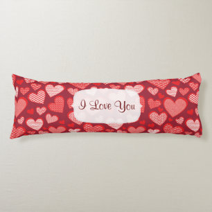 Red Patterned I love you Hearts Body Pillow