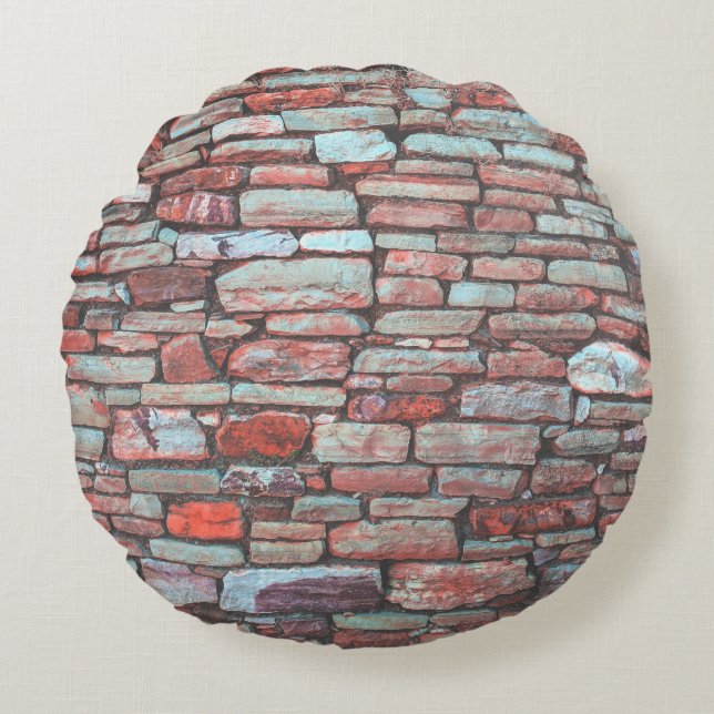 Red pavement bricked wall round pillow (Front)