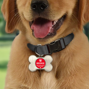 Red Paw Print Dog Bone Monogram Pet ID Tag