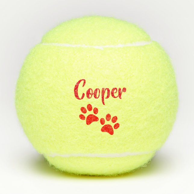 Red Paw Print Personalized Pet or Dog Name Toy Tennis Balls (Front)
