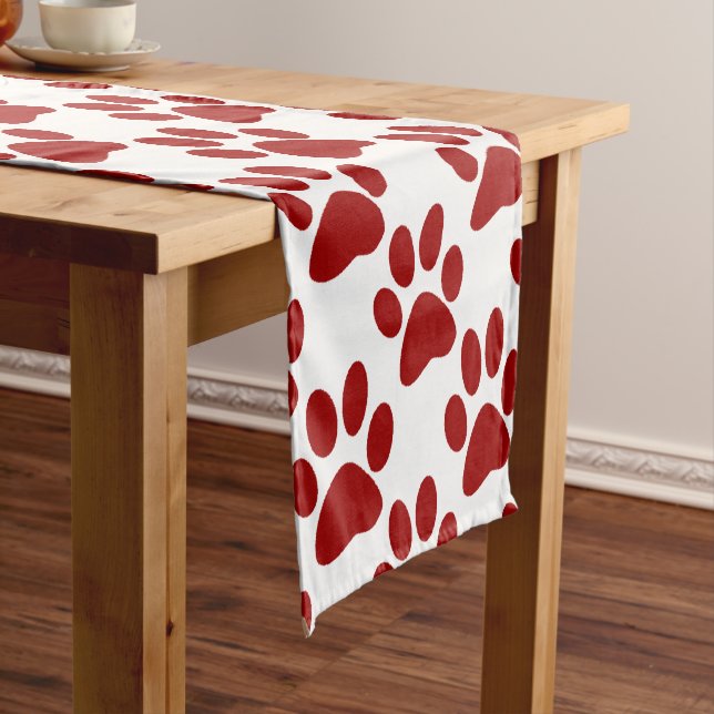 Red Paw Print Short Table Runner (In Situ)