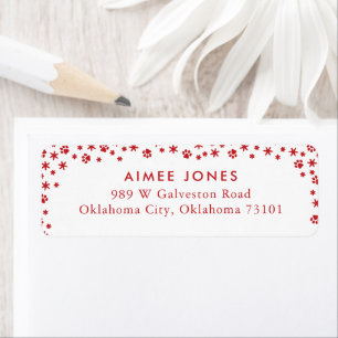Red Paw Prints and Snowflakes Return Address