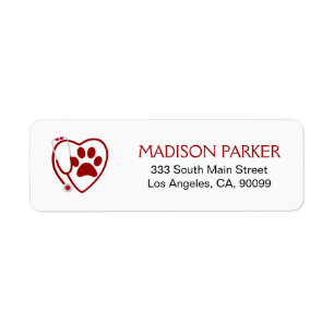 Red Paw Prints & Stethoscope Label