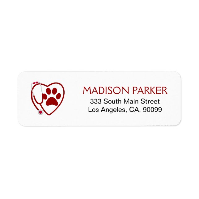 Red Paw Prints & Stethoscope Label (Front)