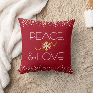 Red Peace Joy Love Bold Modern Holiday Snowflake Throw Pillow