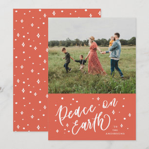 Red Peace on Earth Lettering Christmas Photo Holiday Card