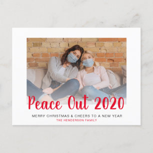 Red Peace Out 2020 Photo Christmas New Year Holiday Postcard