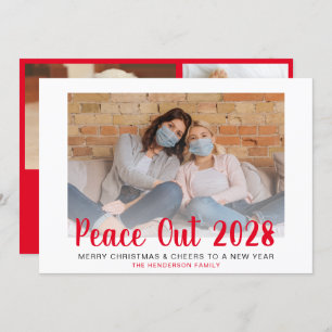 Red Peace Out Christmas New Year Photos Holiday Card