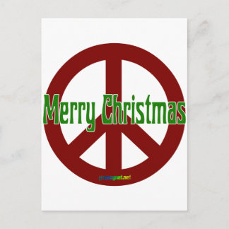 Red Peace sign with Merry Christmas Holiday Postcard