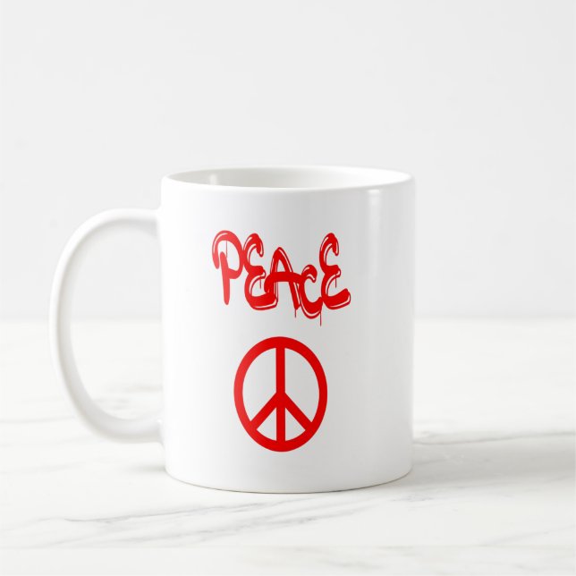 Red Peace Sign with Peace Spelled Out in Graffiti  Coffee Mug (Left)