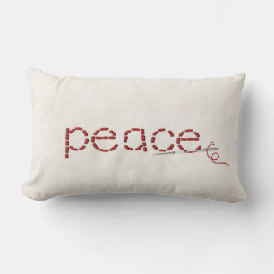 red PEACE text stitch with needle Lumbar Pillow