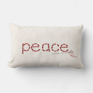 red PEACE text stitch with needle Lumbar Pillow