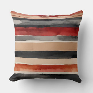 Red peach and black stripes throw pillow
