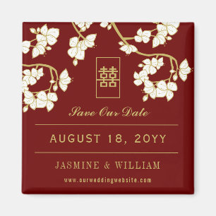 Red Peach Blossoms Wedding Save The Date Magnet