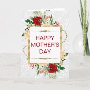 Red & Peach Roses Mother's Day Card