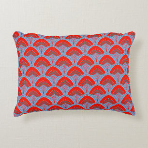 Red Peacock Feather Accent Pillow One Owl Artist