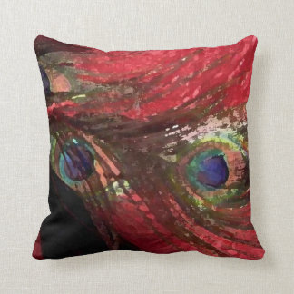 RED PEACOCK FEATHERS BY LIZ LOZ THROW PILLOW