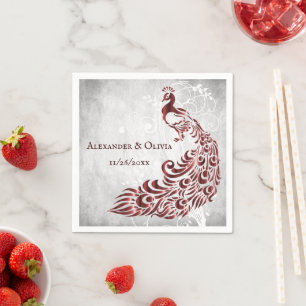 Red Peacock Leaf Vine Bridal Shower Napkin