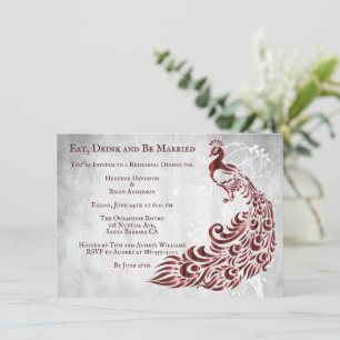 Red Peacock Leaf Vine Rehearsal Dinner Invite