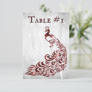 Red Peacock Leaf Vine Table Card