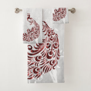 Red Peacock Personalized Bath Towels