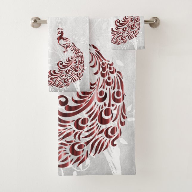 Red Peacock Personalized Bath Towels (Insitu)