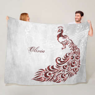Red Peacock Personalized Fleece Blanket
