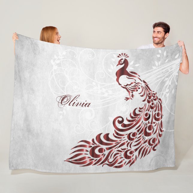 Red Peacock Personalized Fleece Blanket (In Situ)
