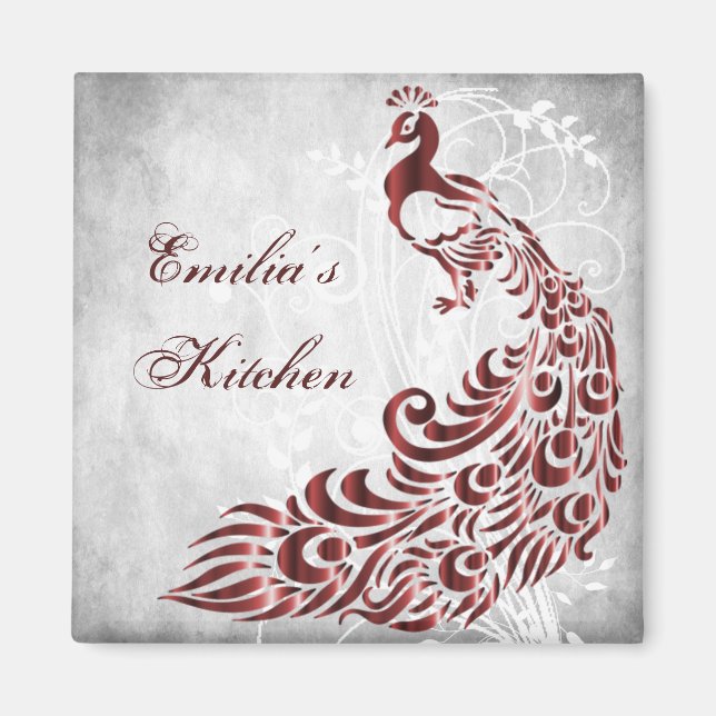 Red Peacock Personalized Magnet (Front)