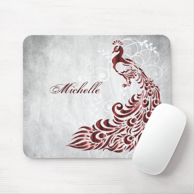 Red Peacock Personalized Mouse Pad (With Mouse)
