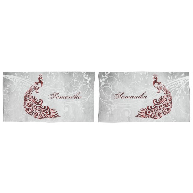 Red Peacock Personalized Pillowcases (Front-Set)