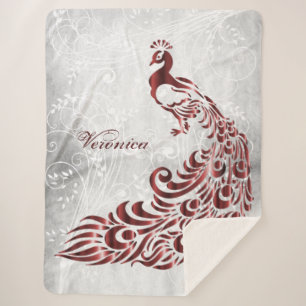 Red Peacock Personalized Sherpa Blanket
