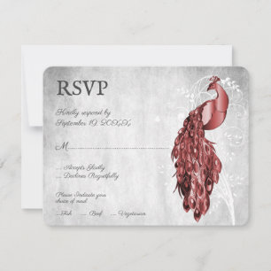 Red Peacock Wedding RSVP Card