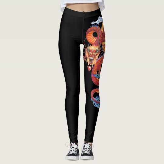 Red Pearl Chinese Dragon Leggings