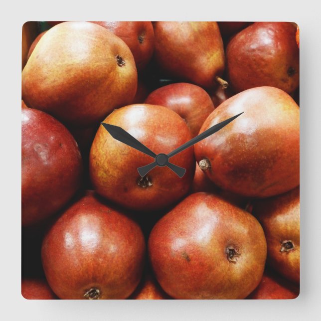 Red Pears Square Wall Clock (Front)