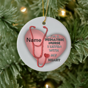 Red Pediatric Nurse Ceramic Ornament