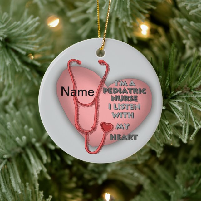 Red Pediatric Nurse Ceramic Ornament (Tree)