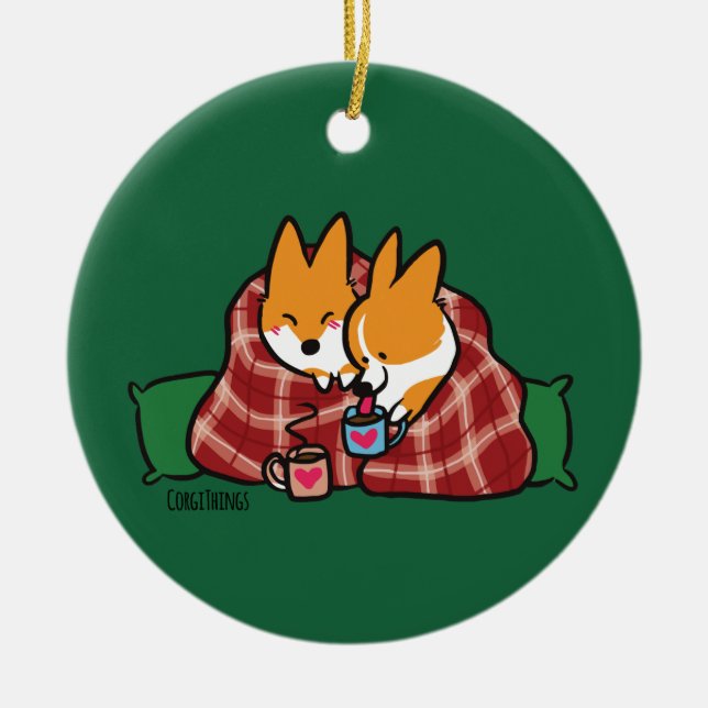 Red Pembroke Snuggle Corgi Ornament (Front)