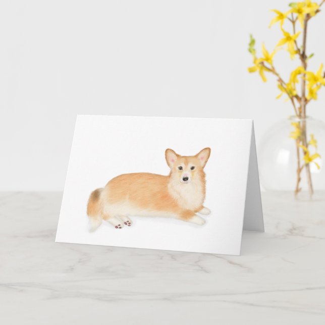 Red Pembroke Welsh corgi blank card (Yellow Flower)