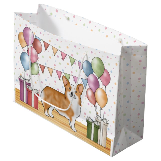 Red Pembroke Welsh Corgi Colourful Pastel Birthday Large Gift Bag (Front Angled)
