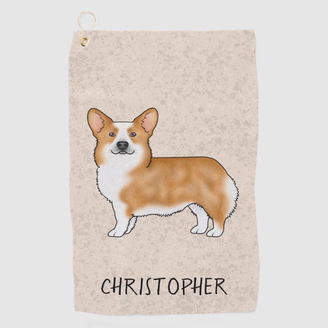 Red Pembroke Welsh Corgi Cute Dog With Custom Name Golf Towel (Front)