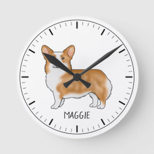 Red Pembroke Welsh Corgi Cute Dog With Custom Text Round Clock