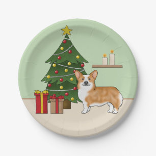 Red Pembroke Welsh Corgi Dog And Christmas Tree Paper Plate