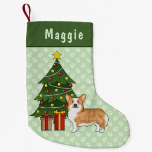 Red Pembroke Welsh Corgi Dog And Christmas Tree Small Christmas Stocking